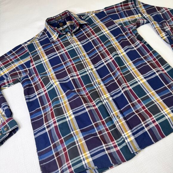 Viyella Plaid Button Down Shirt Blue Burgundy Men’s XL Cotton Wool Casual Preppy - Picture 4 of 14